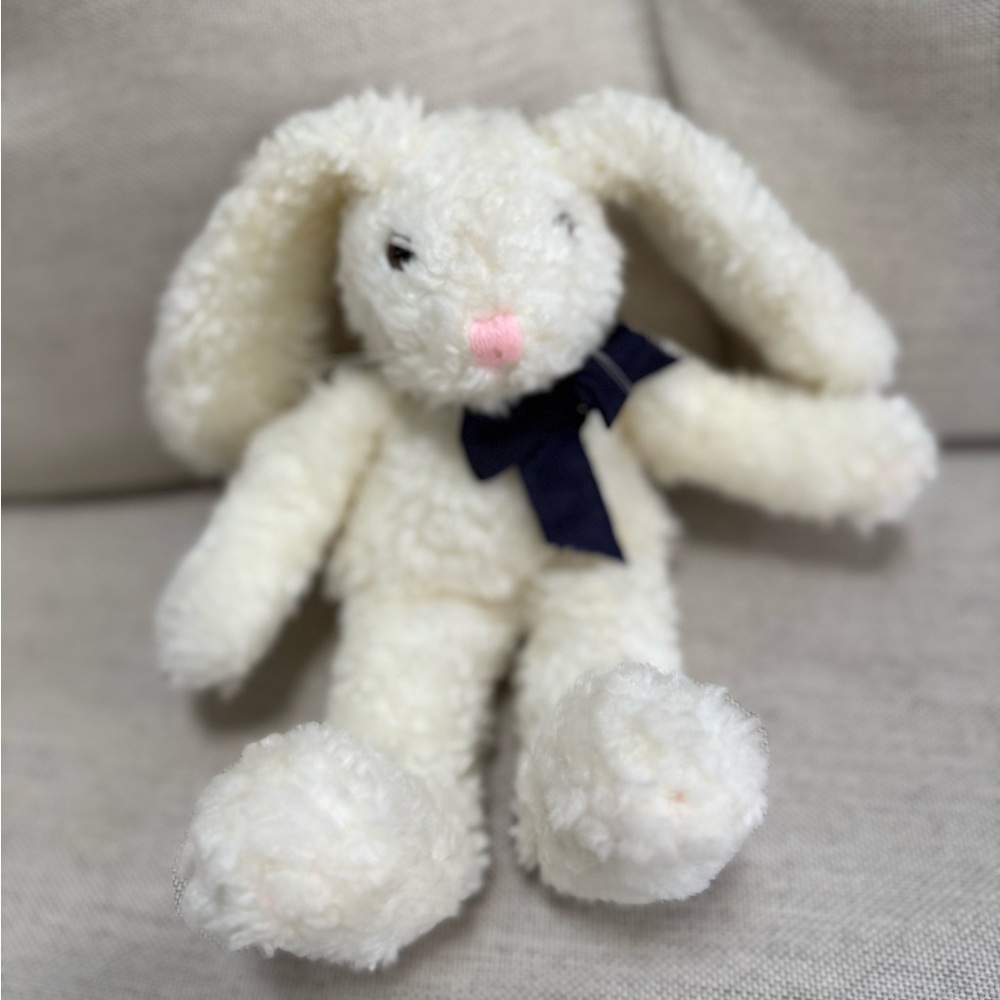 Boyds Bears Cream Plush Bunny with Dark Blue Bow